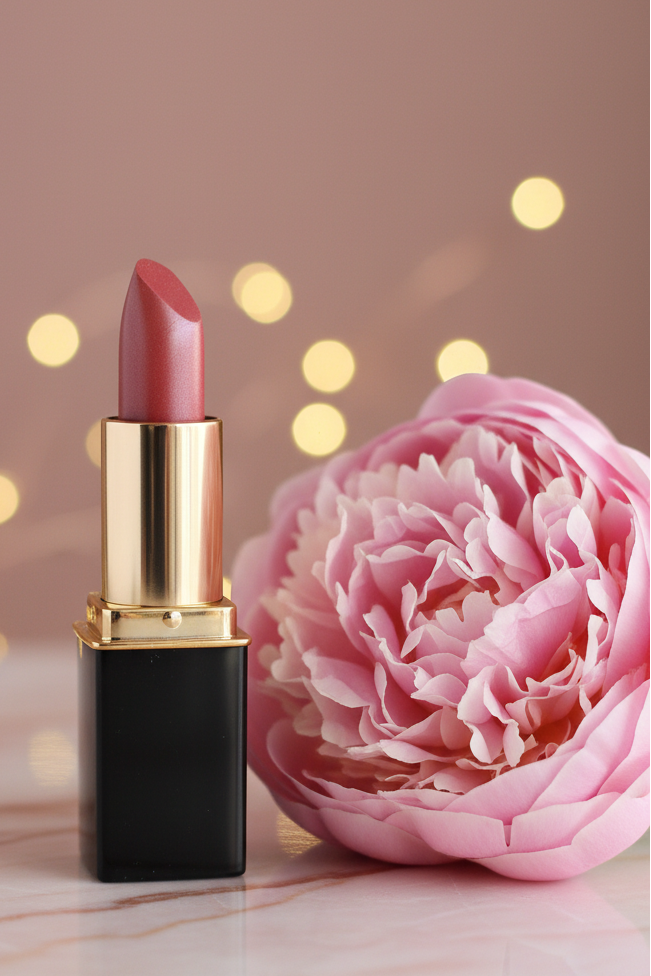 A tube of L'Paige Lipstick in the shade #19 Cinnamon Rose, with a gold-colored cap, against a white background.