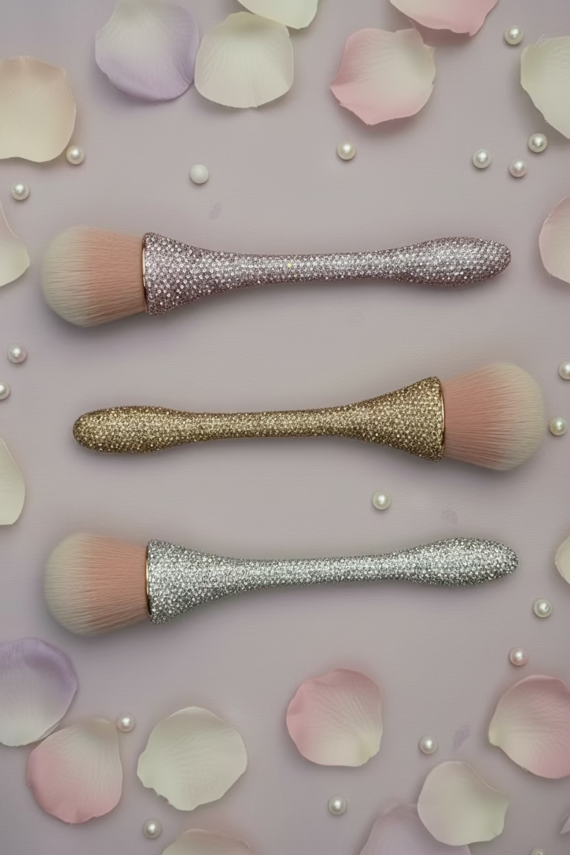 Three Crystal  Large Luxe Rhinestone Powder with pink synthetic bristles in White Crystal, Pink & White Crystal and Rose Gold Crystal 