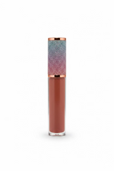 La Paz Cosmetics Cashmere Peach Lux Lip Gloss S26 — soft peachy nude gloss with holographic rainbow glitter cap on a white background