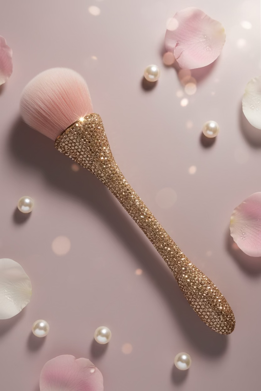 Rose gold  Large Luxe Rhinestone Powder with pink synthetic bristles