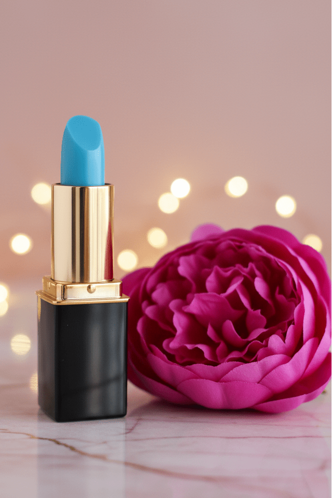 L'Paige Blue Orchid color-changing lipstick — transitions from blue to deep pink and orchid, presented by La Paz Cosmetics
