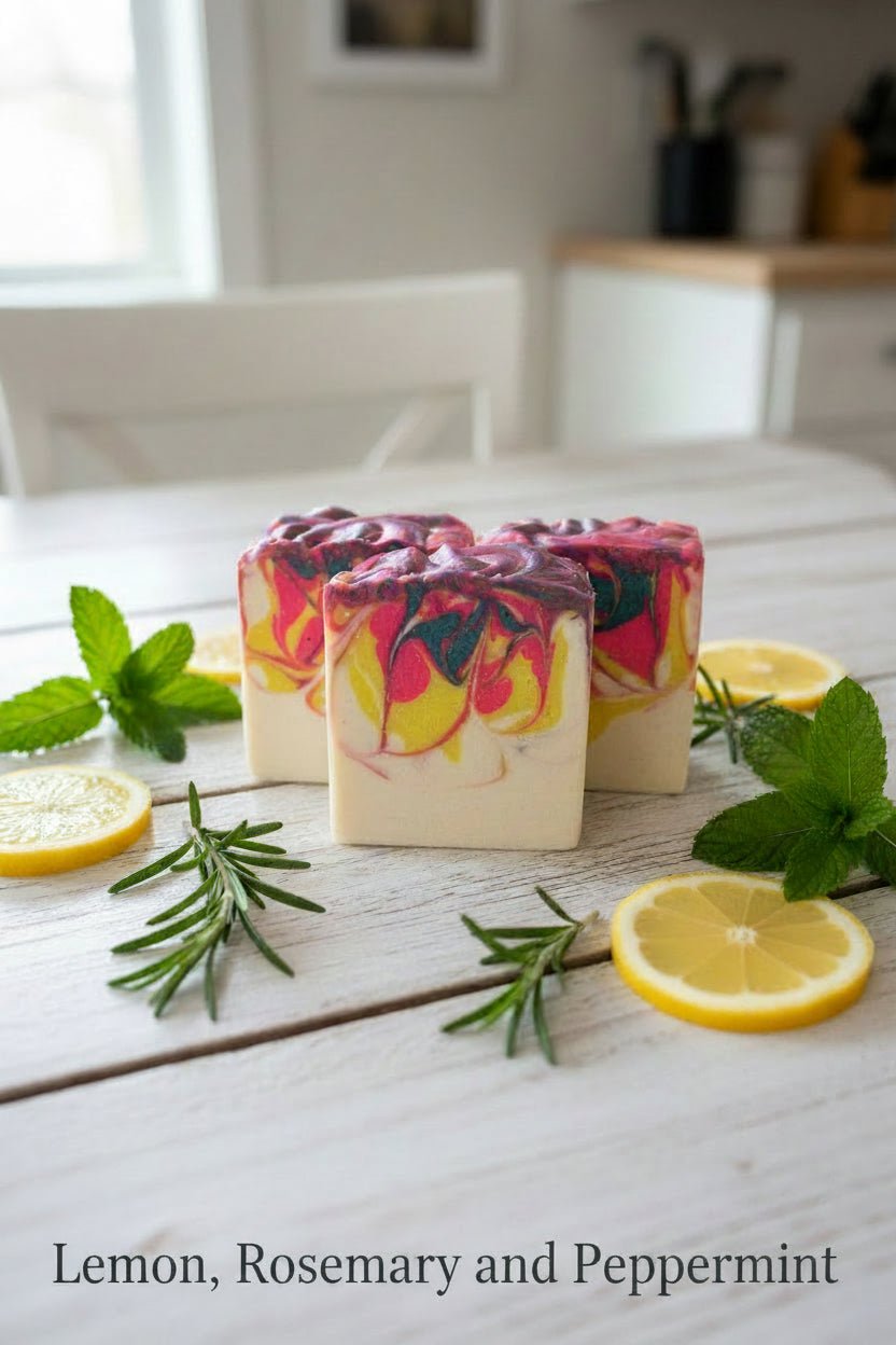 Lemon, Rosemary and Peppermint Shampoo Bar made with natural extracts that are nourishing for the hair and scalp and promote hair growth 