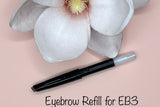 La Paz Cosmetics Luxe Crystal Eyebrow Pencil refill for EB3 Medium Brown on pink background with white magnolia flowers