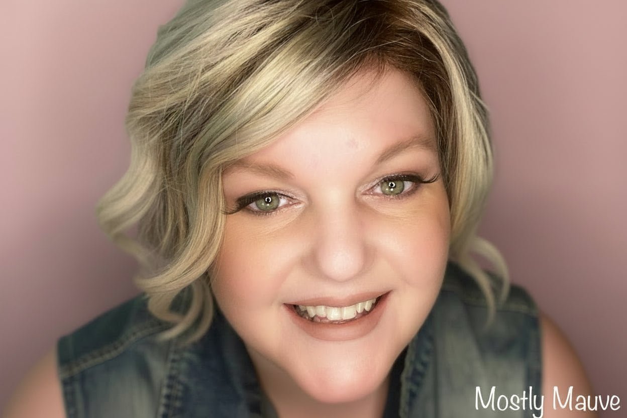La Paz Cosmetics founder wearing M20 Mostly Mauve Diamond Liquid Matte Lipstick — a soft dusty nude mauve matte shade