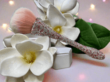 Large Soft Luxe Powder Brush with pink and white rhinestones by La Paz Cosmetics 
