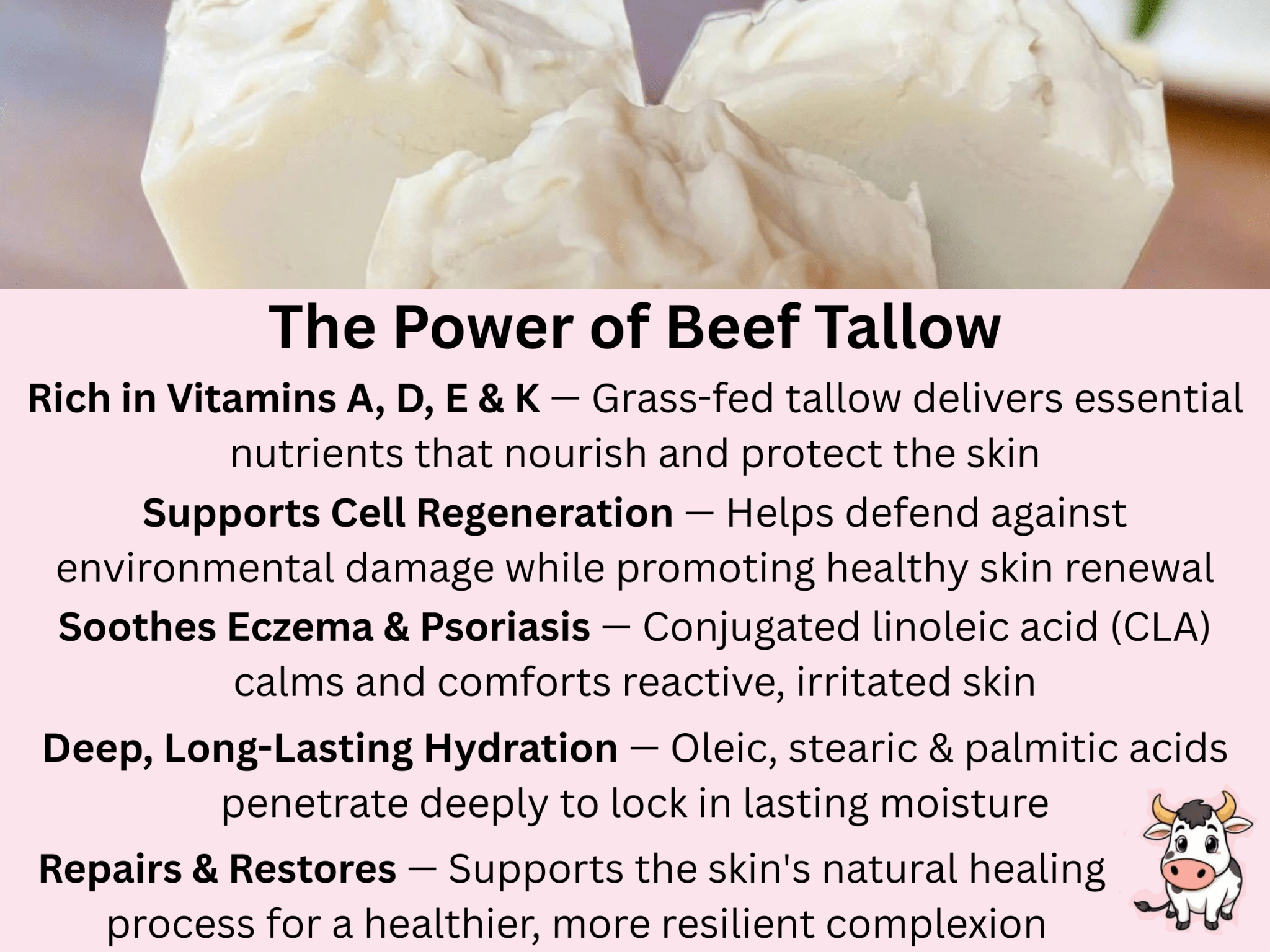 Benefits of tallow - Rich in Vitamins, Supports Cell Regeneration,  Sooths Eczema & Psoriasis