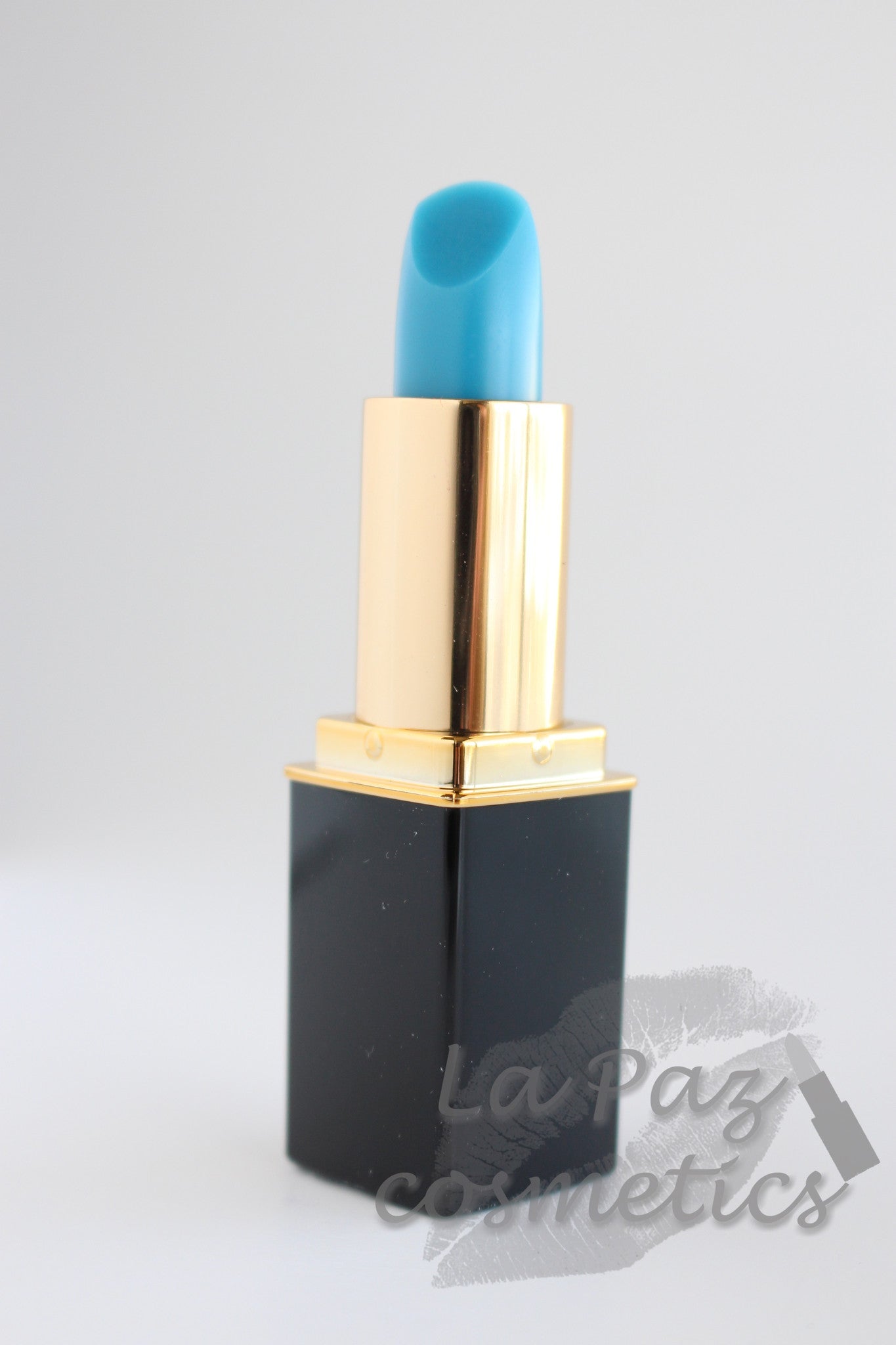 L'Paige Blue Orchid color-changing lipstick — transitions from blue to deep pink and orchid, presented by La Paz Cosmetics
